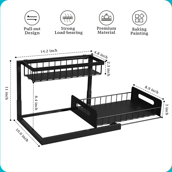 REALINN Under Sink Organizer, 2-Pack Pull-Out Cabinet Storage Shelves For Kitchen & Bathroom