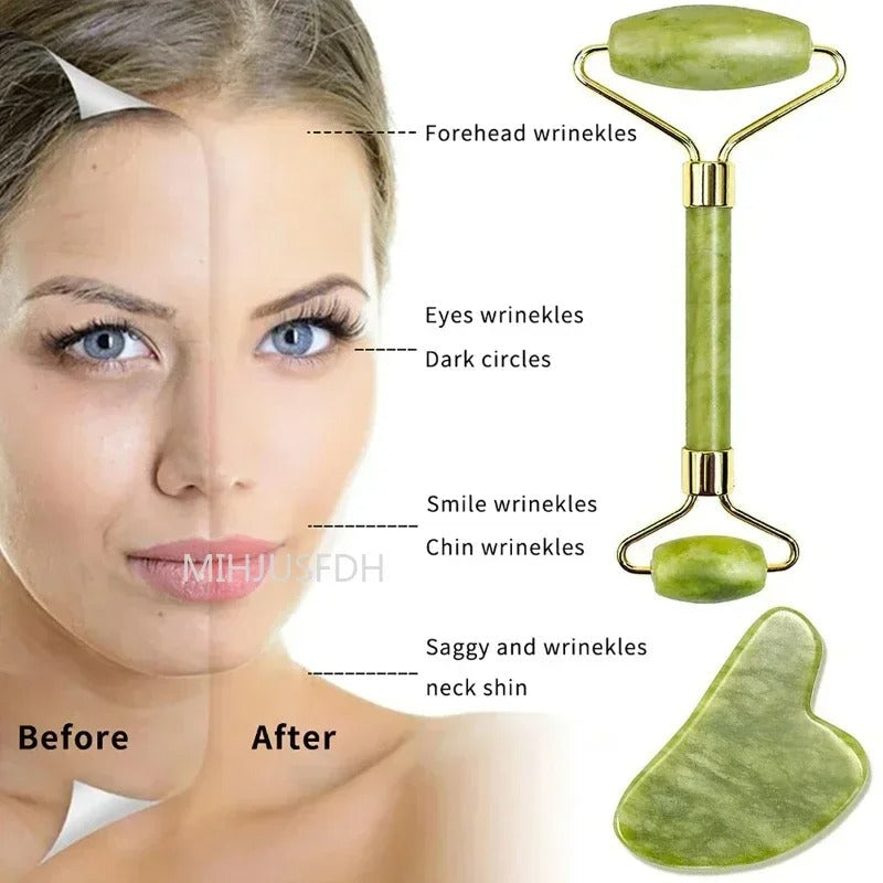 Natural Jade Roller Massager for Face Body Back Foot Massage Roller Facial Liftting Anti-wrinkle